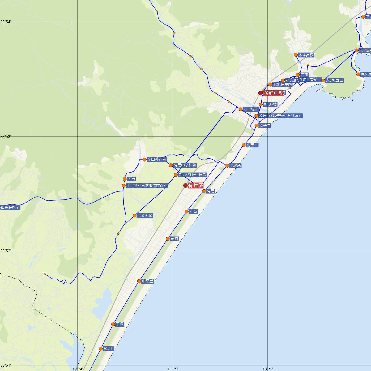 有井駅（JR東海）周辺のバス路線図
