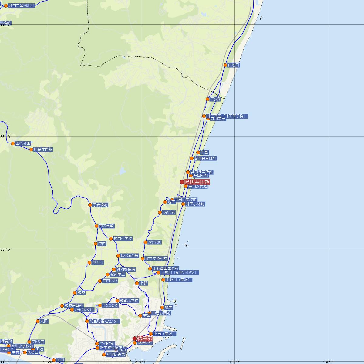 紀伊井田駅（JR東海）周辺のバス路線図