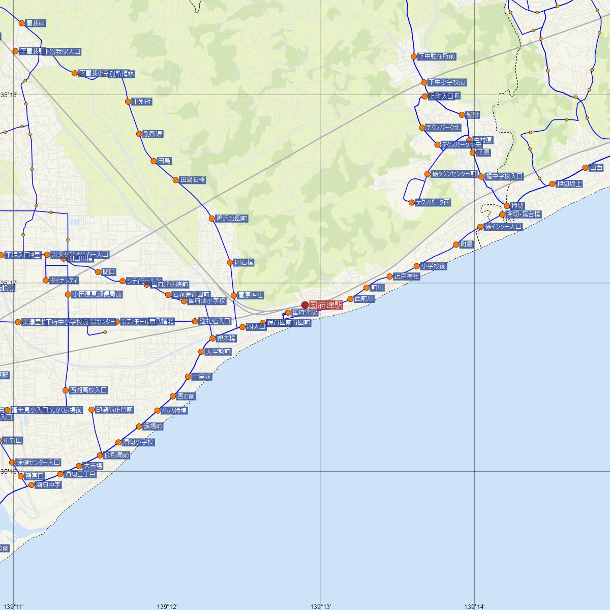 国府津駅（JR東海）周辺のバス路線図