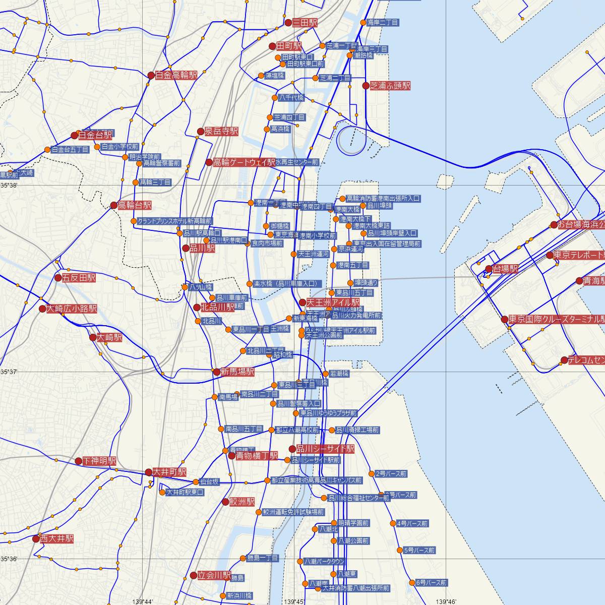 天王洲アイル駅（東京モノレール）周辺のバス路線図