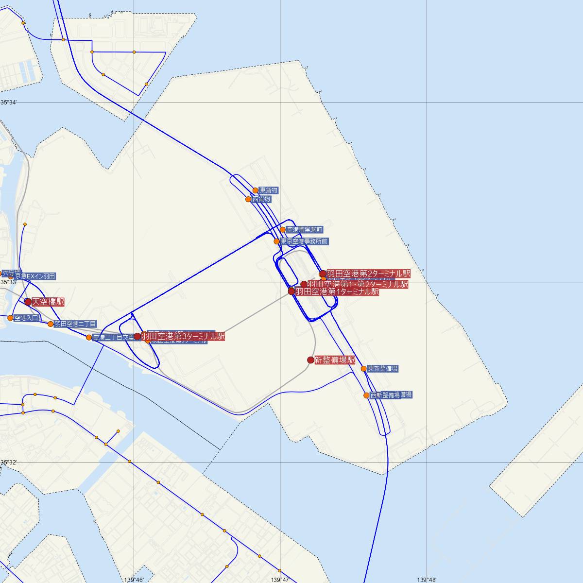 羽田空港第1ターミナル駅（東京モノレール）周辺のバス路線図