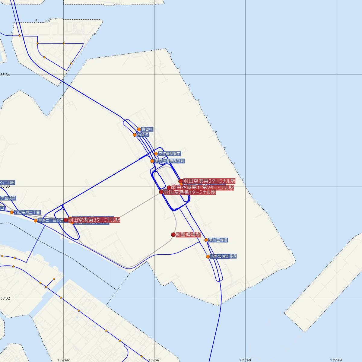 羽田空港第2ターミナル駅（東京モノレール）周辺のバス路線図