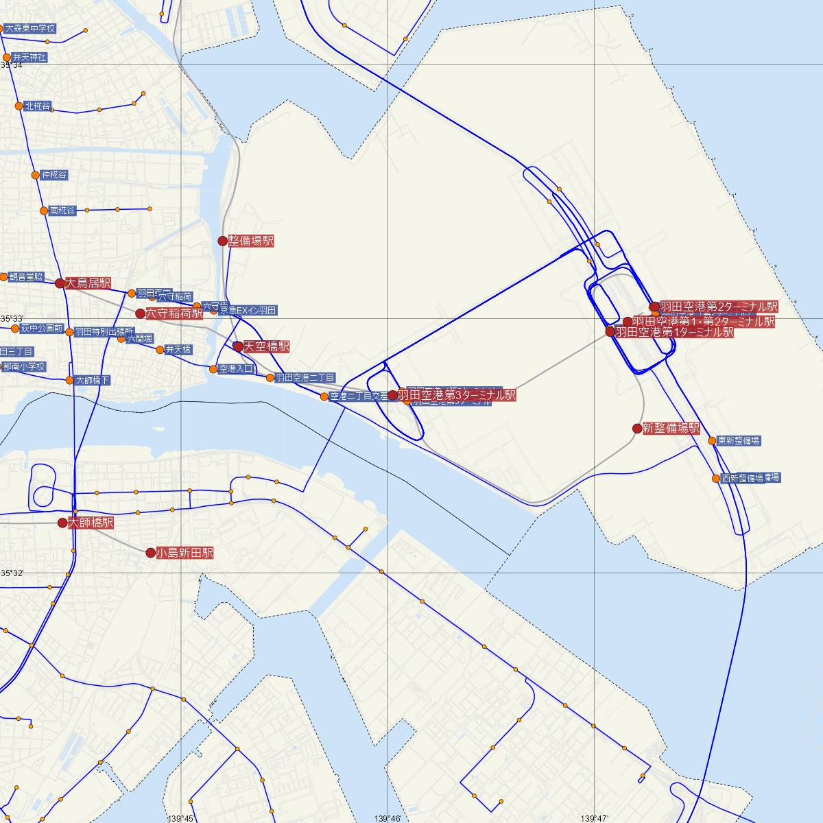 羽田空港第3ターミナル駅（東京モノレール）周辺のバス路線図