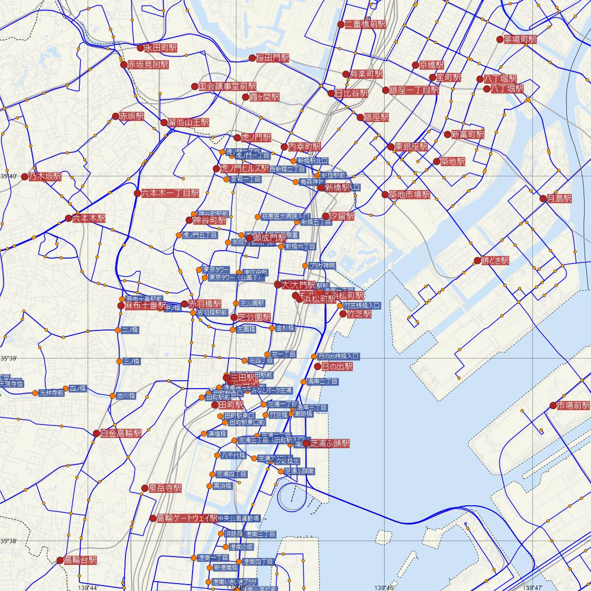 モノレール浜松町駅（東京モノレール）周辺のバス路線図