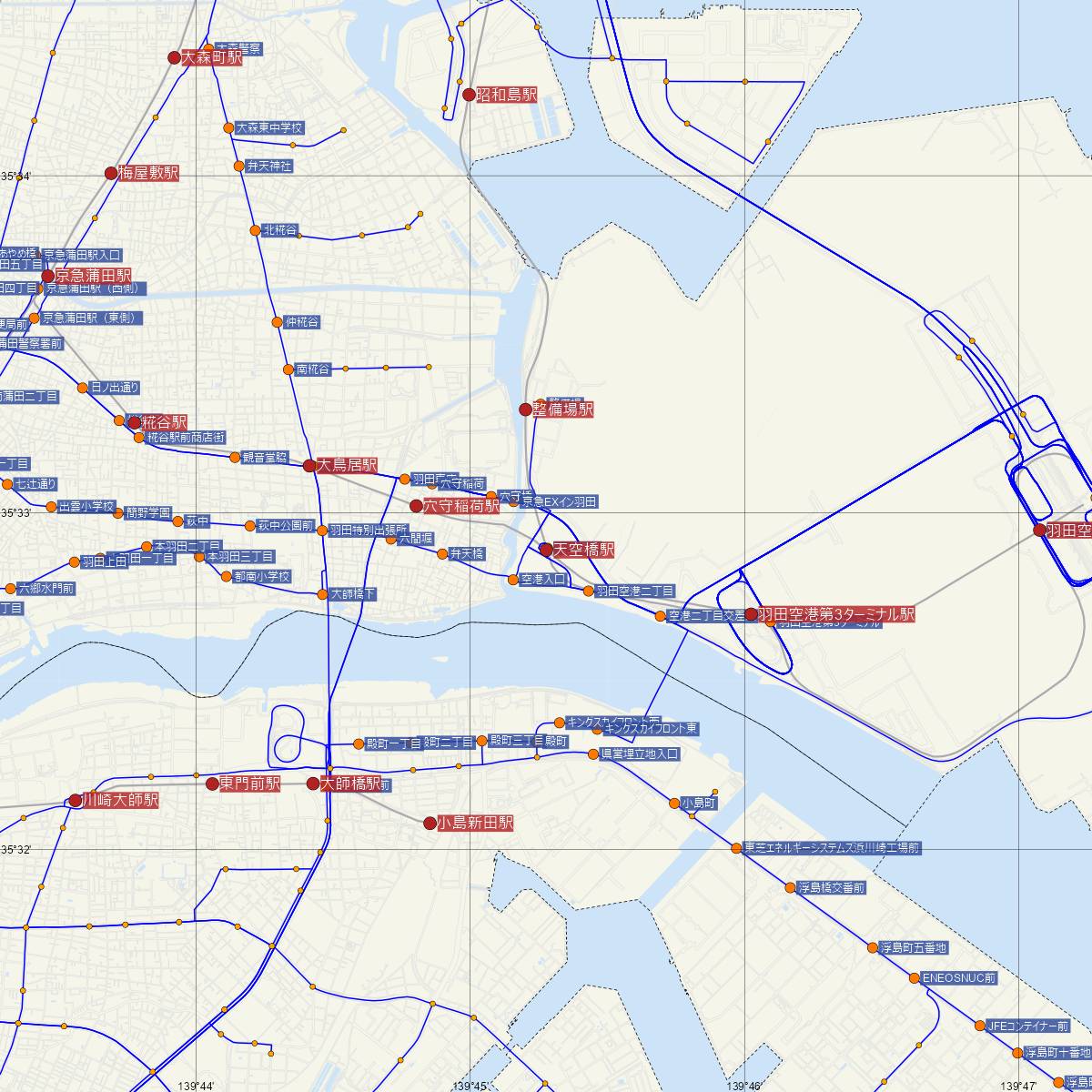 天空橋駅（東京モノレール）周辺のバス路線図