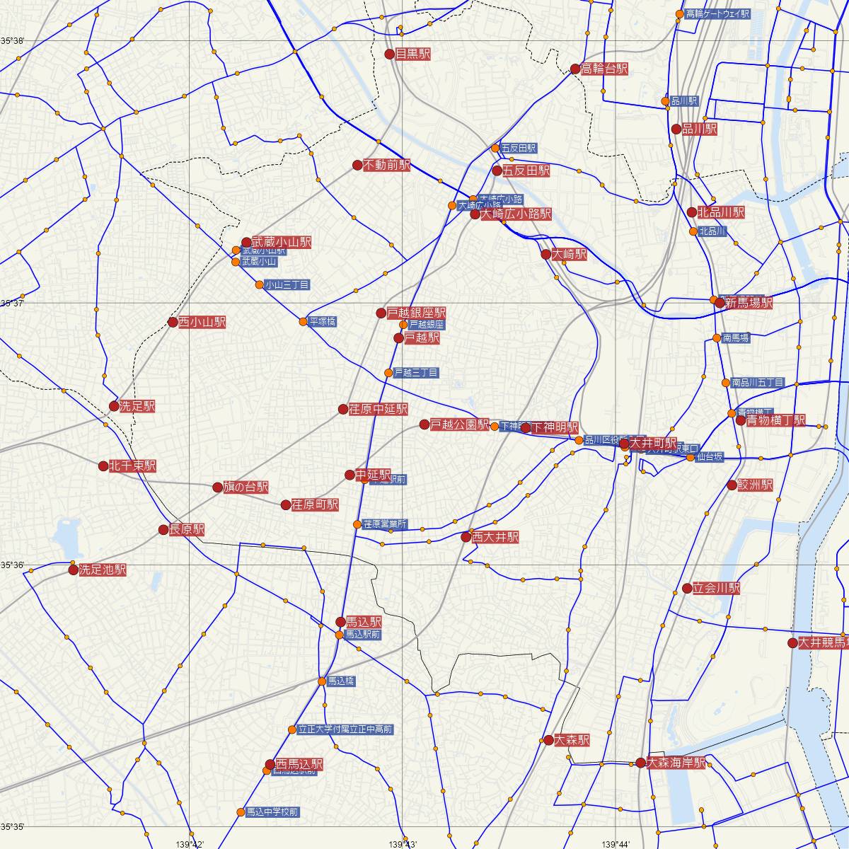 戸越公園駅（東急線）周辺のバス路線図