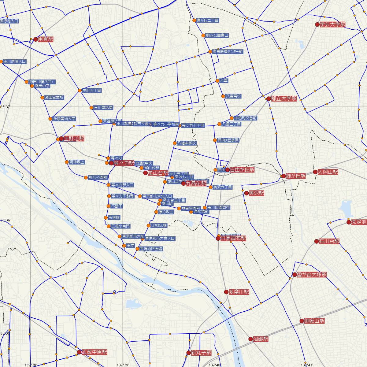 九品仏駅（東急線）周辺のバス路線図