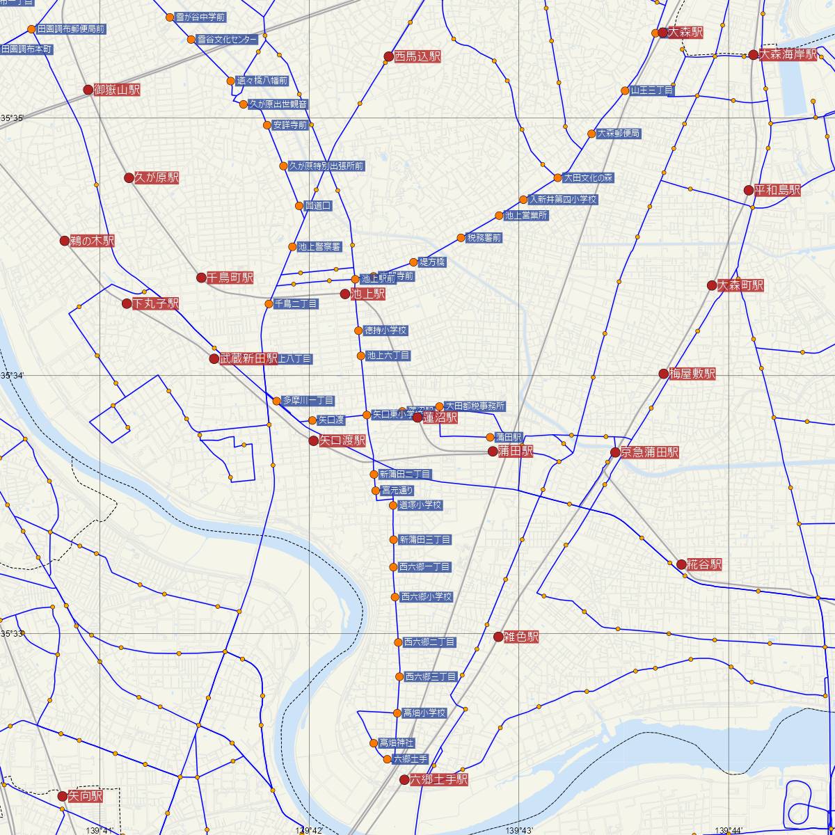 蓮沼駅（東急線）周辺のバス路線図