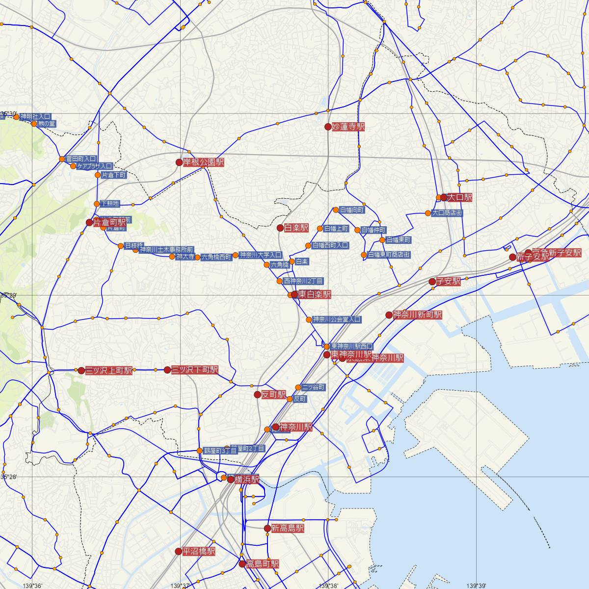 東白楽駅（東急線）周辺のバス路線図