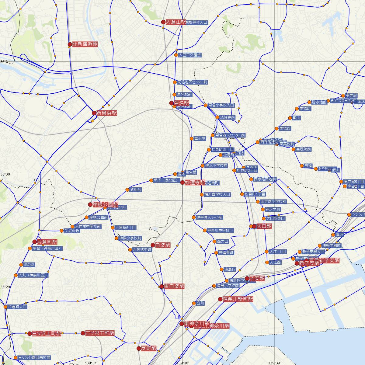 妙蓮寺駅（東急線）周辺のバス路線図