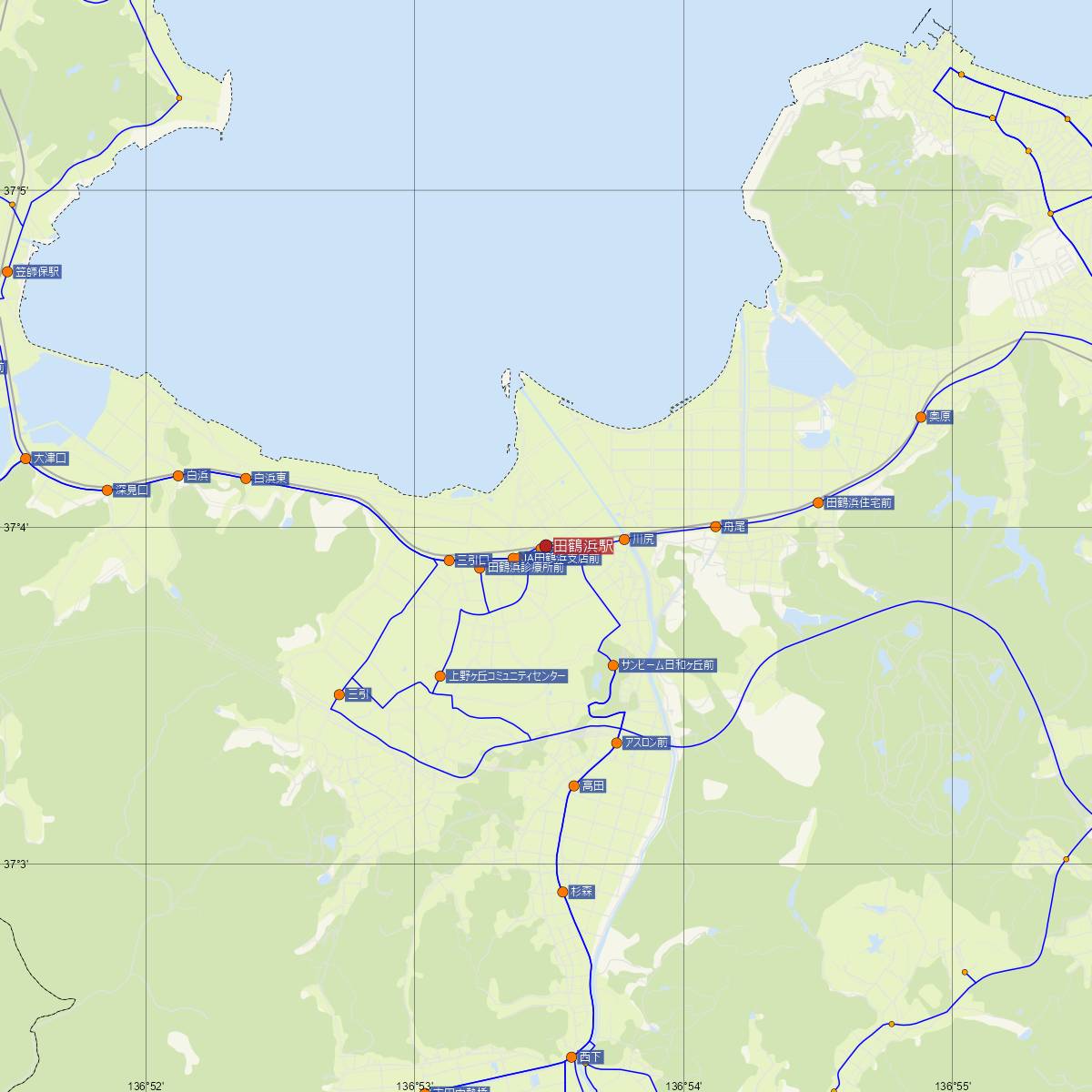 田鶴浜駅（のと鉄道）周辺のバス路線図