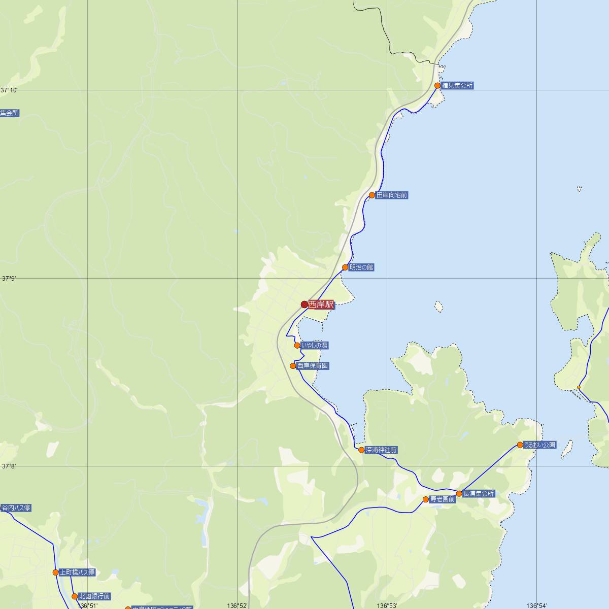 西岸駅（のと鉄道）周辺のバス路線図