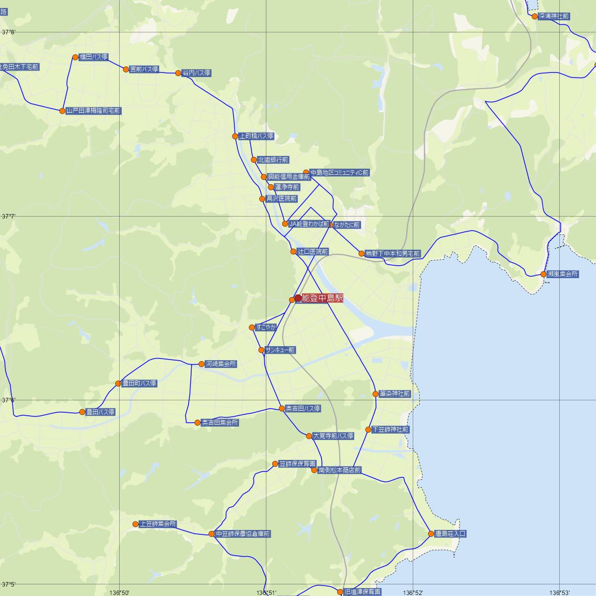 能登中島駅（のと鉄道）周辺のバス路線図