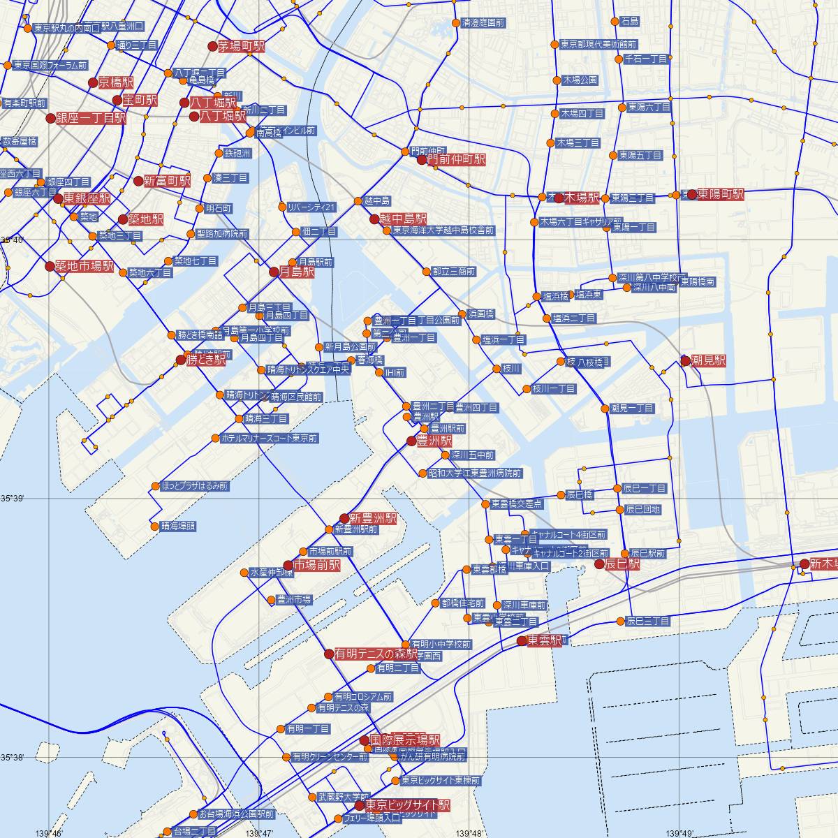 豊洲駅（東京メトロ）周辺のバス路線図