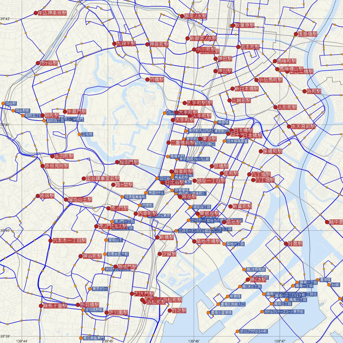 有楽町駅（東京メトロ）周辺のバス路線図