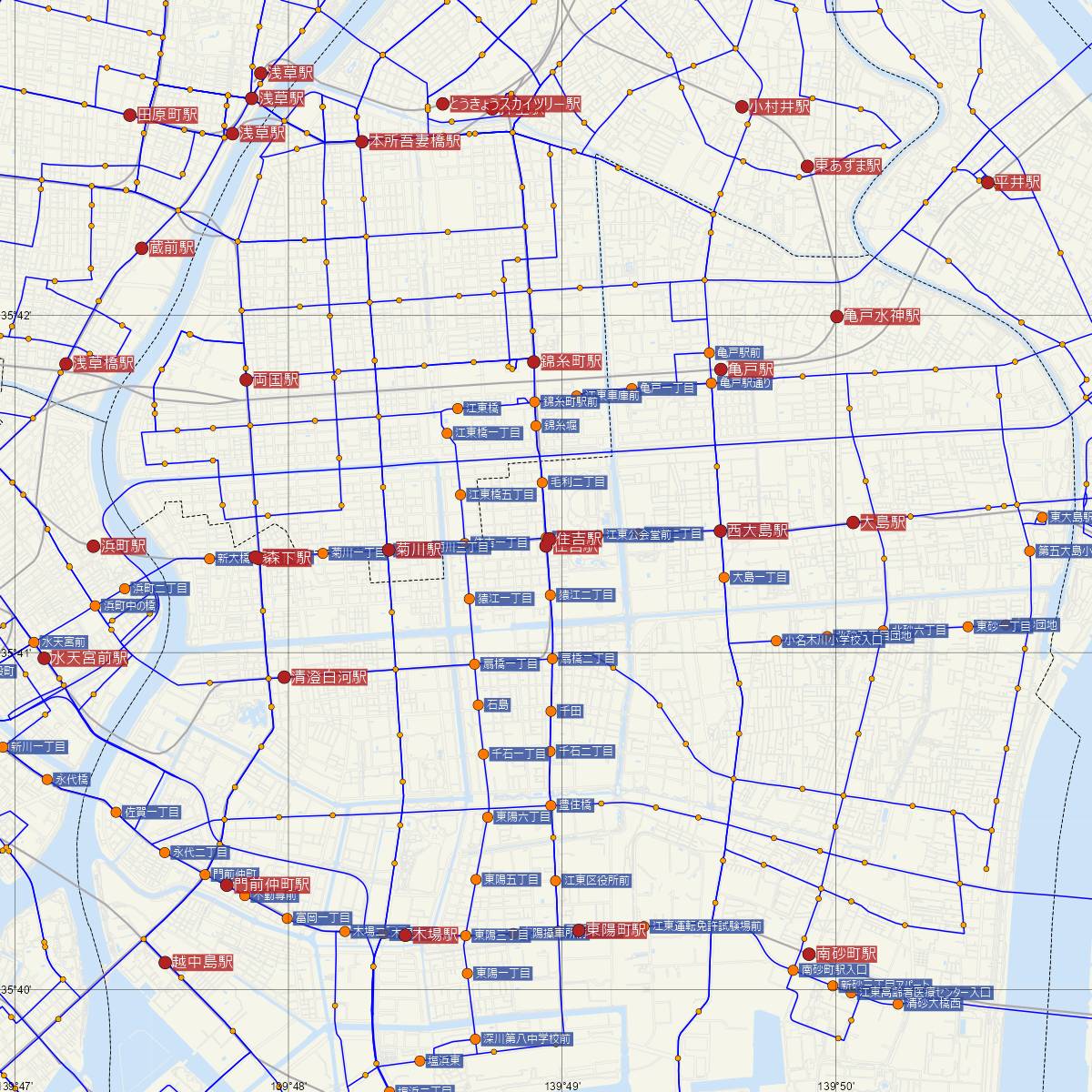 住吉駅（東京メトロ）周辺のバス路線図