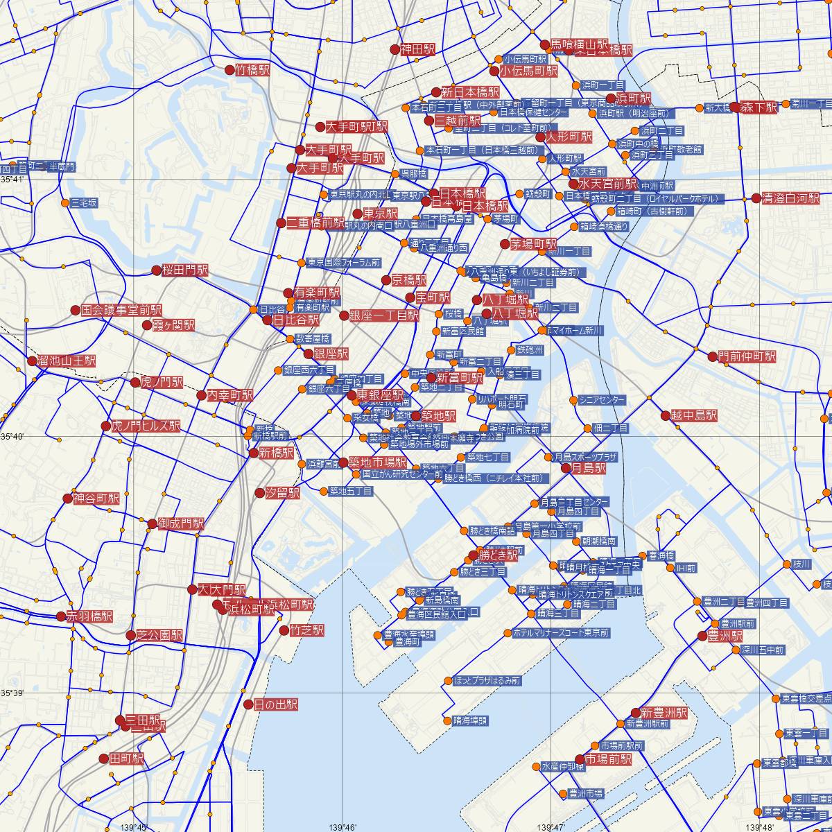 築地駅（東京メトロ）周辺のバス路線図