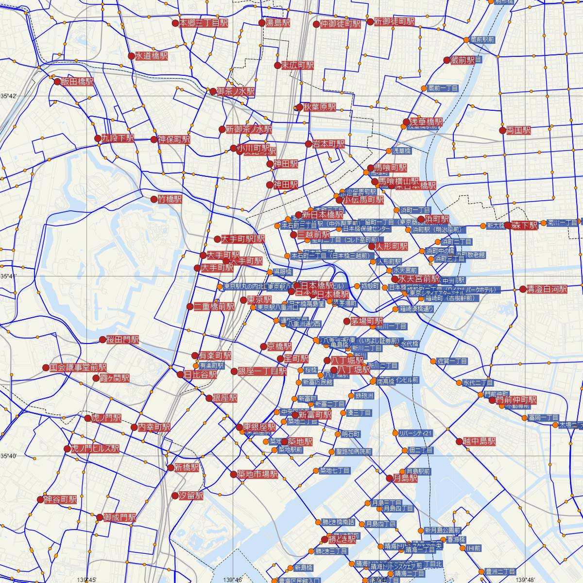 日本橋駅（東京メトロ）周辺のバス路線図