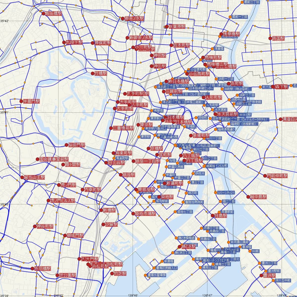 京橋駅（東京メトロ）周辺のバス路線図