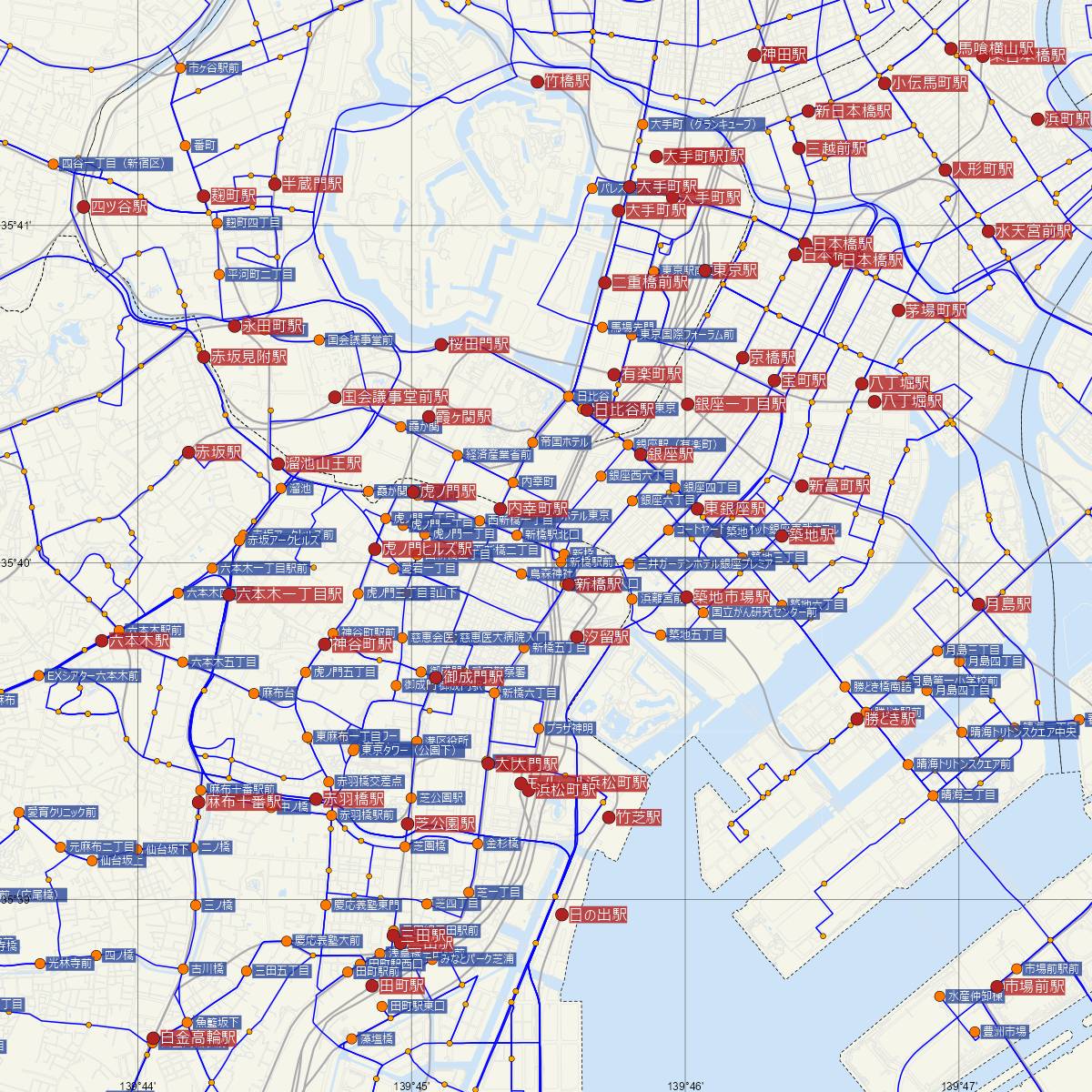 新橋駅（東京メトロ）周辺のバス路線図