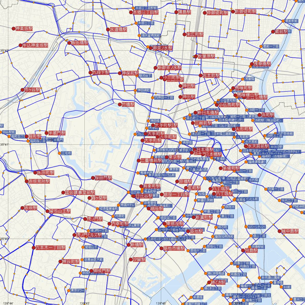 東京駅（東京メトロ）周辺のバス路線図