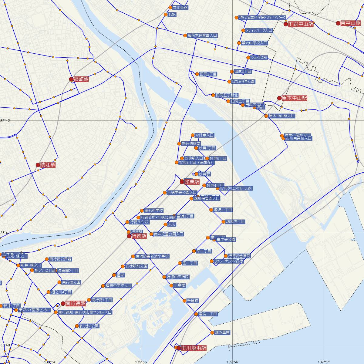 妙典駅（東京メトロ）周辺のバス路線図