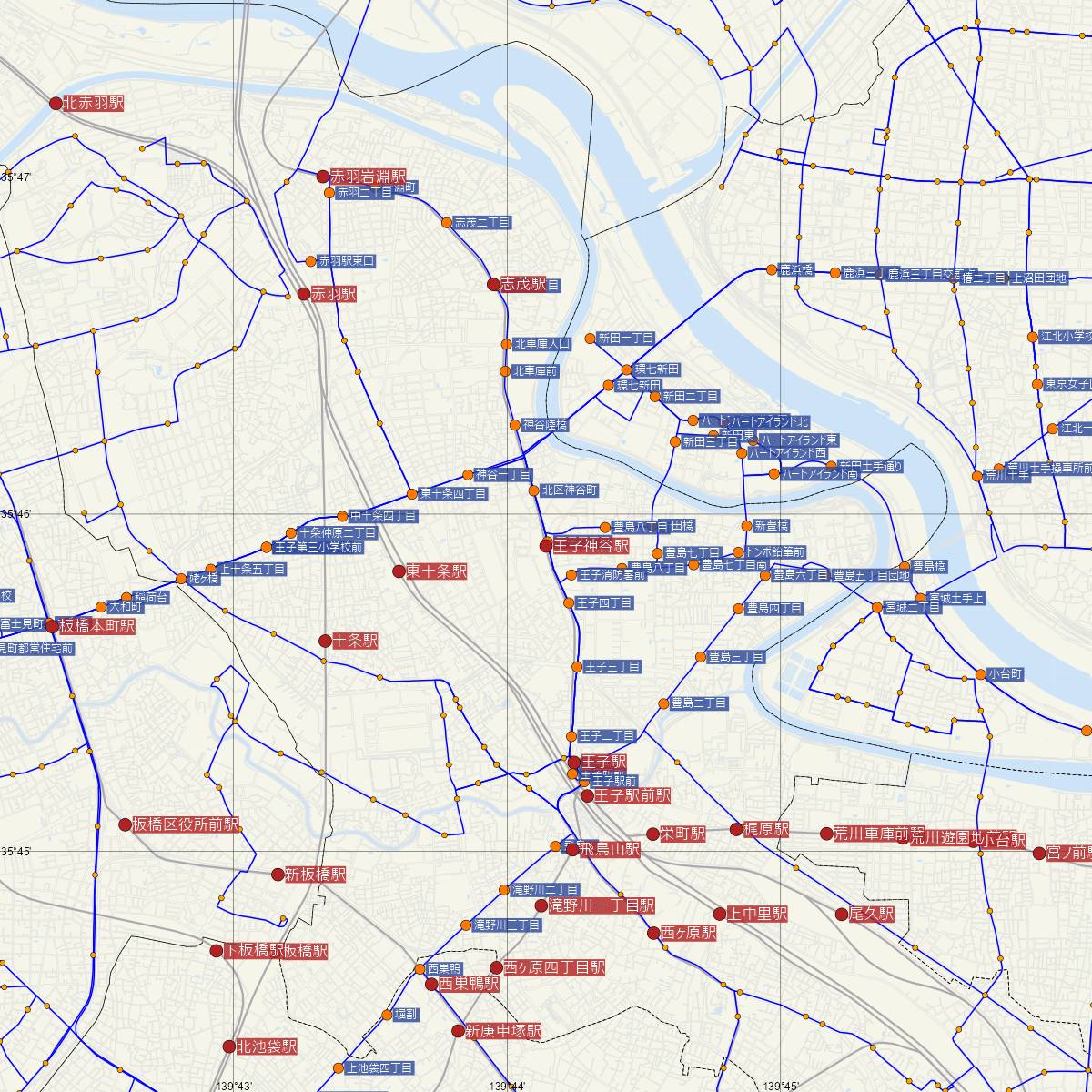 王子神谷駅（東京メトロ）周辺のバス路線図