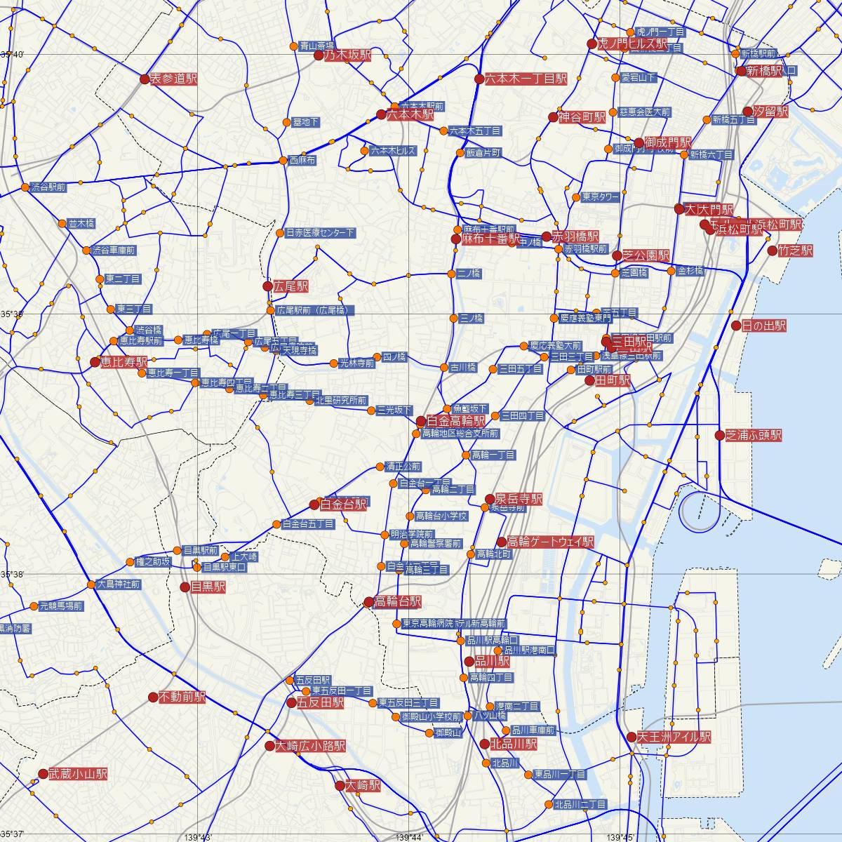 白金高輪駅（東京メトロ）周辺のバス路線図