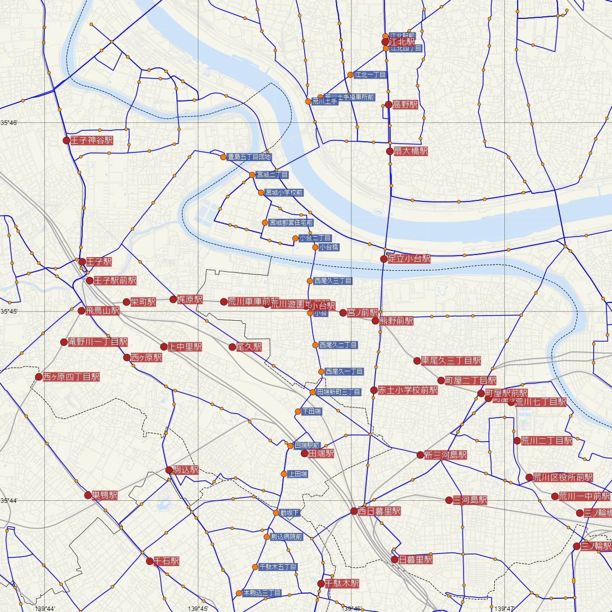 小台駅（都営地下鉄）周辺のバス路線図