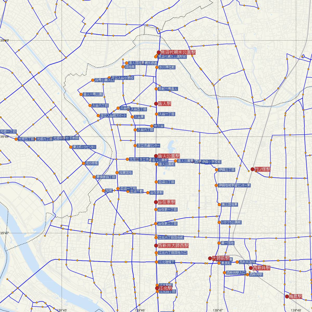 舎人公園駅（都営地下鉄）周辺のバス路線図