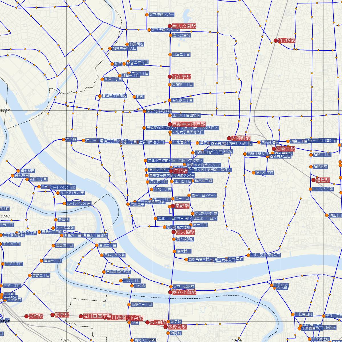 江北駅（都営地下鉄）周辺のバス路線図