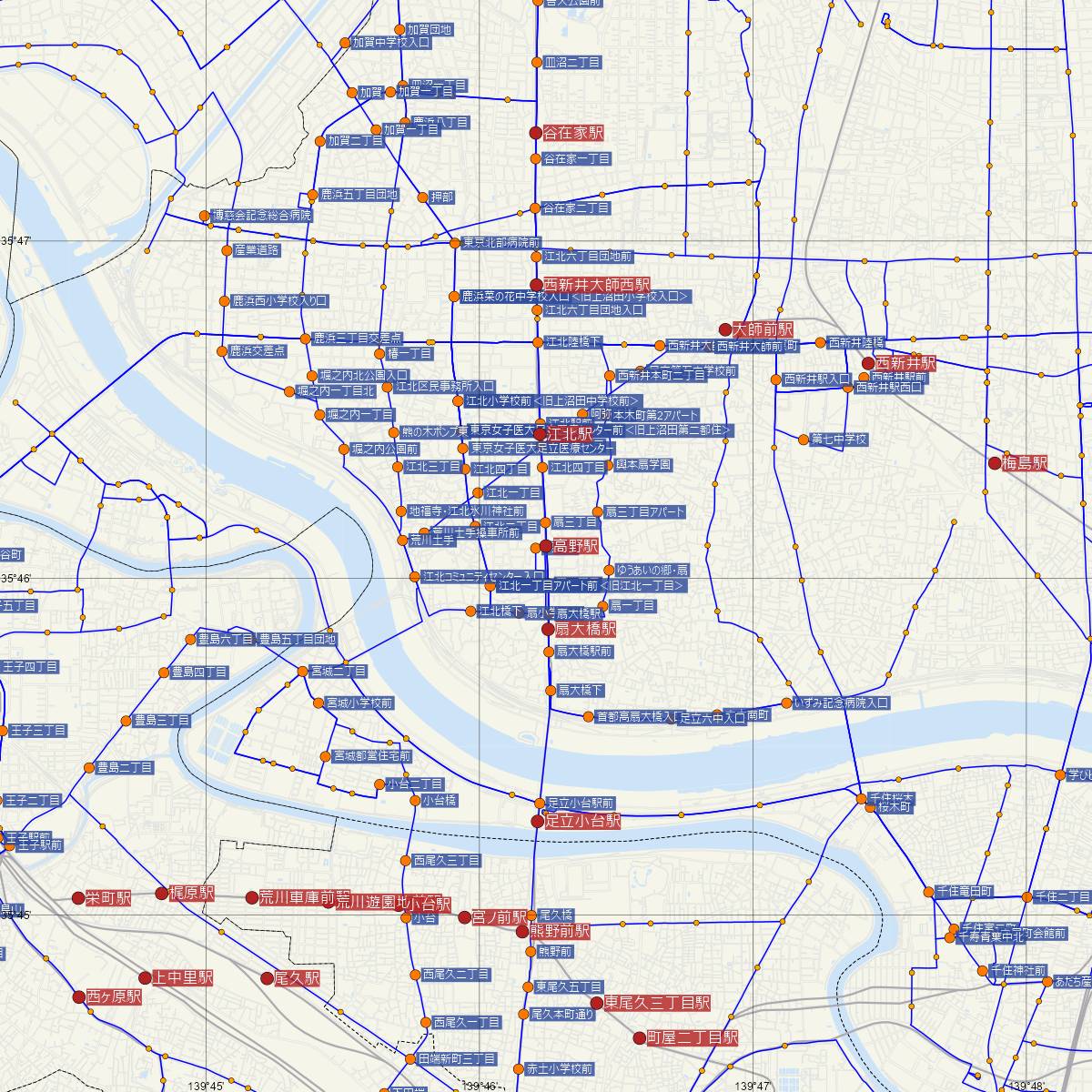 高野駅（都営地下鉄）周辺のバス路線図