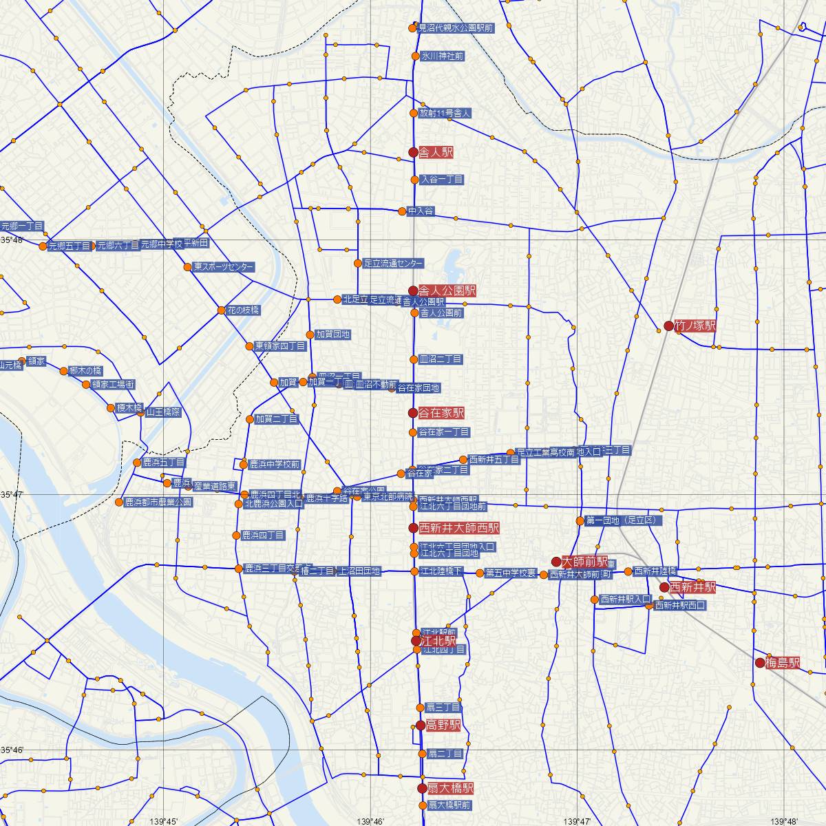 谷在家駅（都営地下鉄）周辺のバス路線図