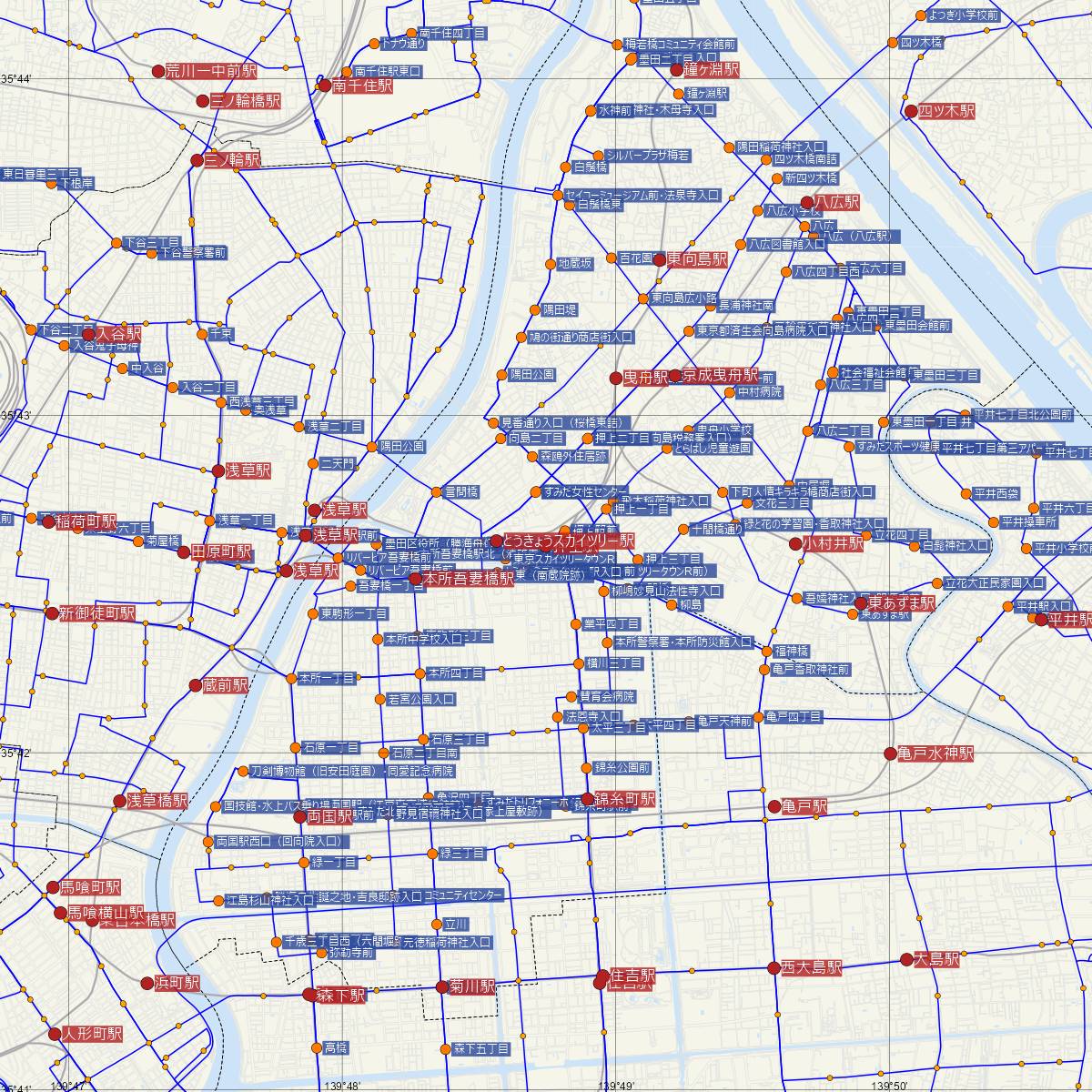 押上駅（都営地下鉄）周辺のバス路線図