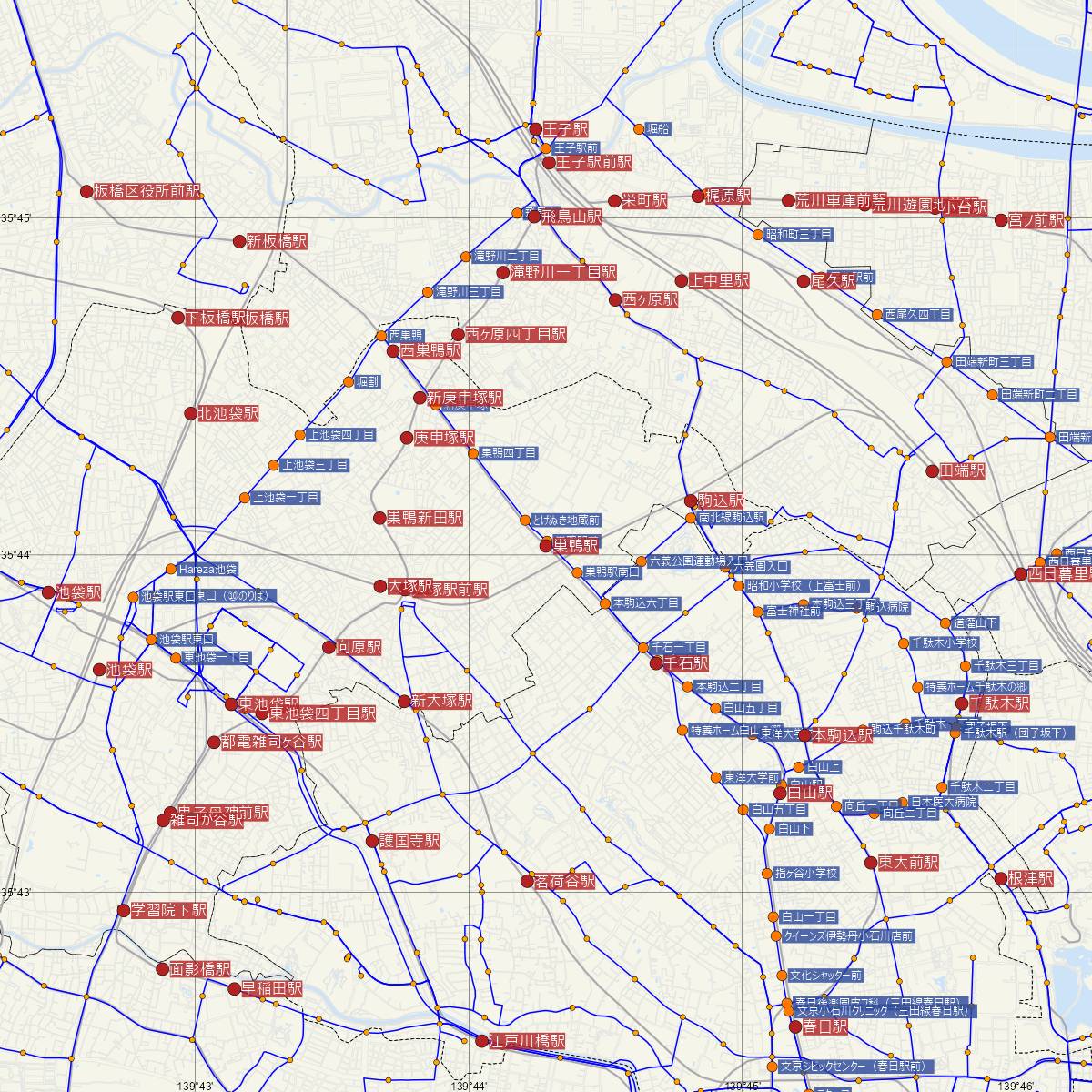 巣鴨駅（都営地下鉄）周辺のバス路線図