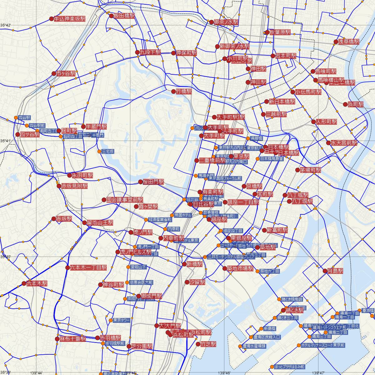 日比谷駅（都営地下鉄）周辺のバス路線図