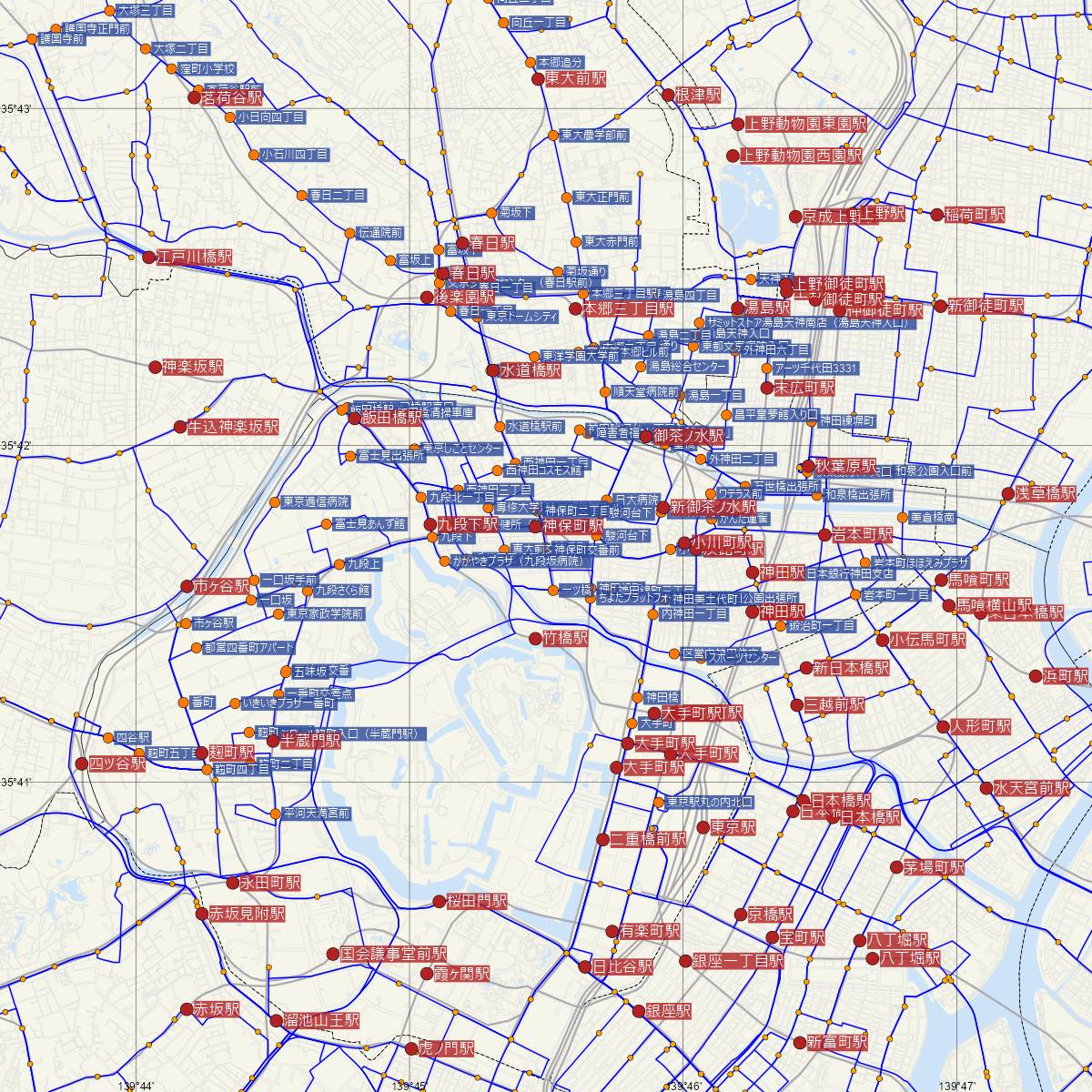 神保町駅（都営地下鉄）周辺のバス路線図