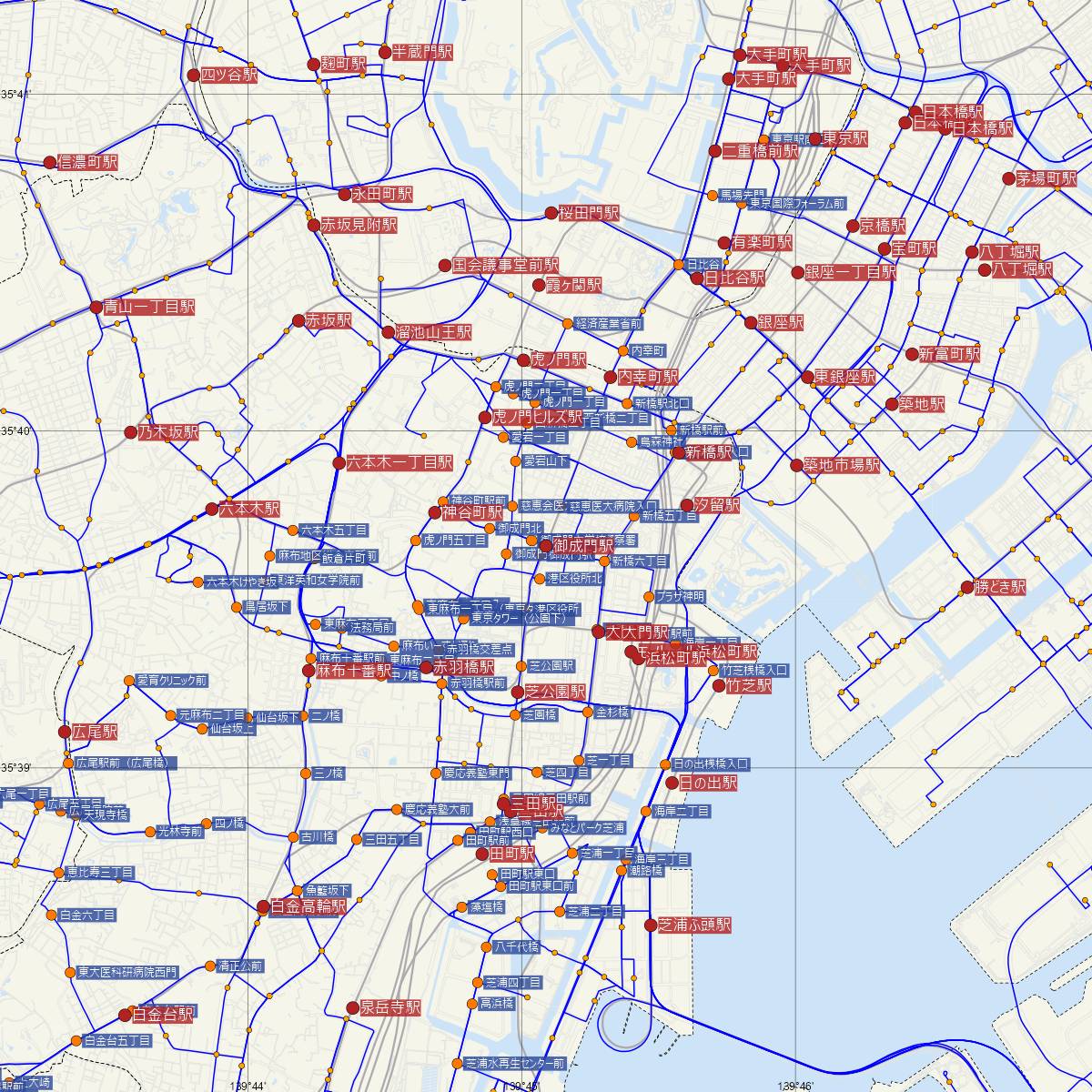 御成門駅（都営地下鉄）周辺のバス路線図