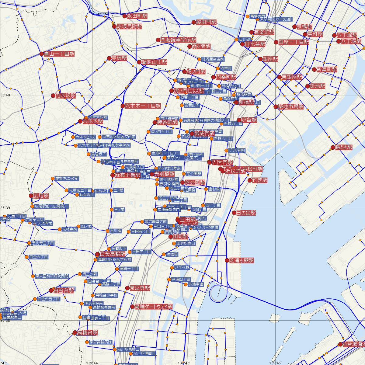 芝公園駅（都営地下鉄）周辺のバス路線図