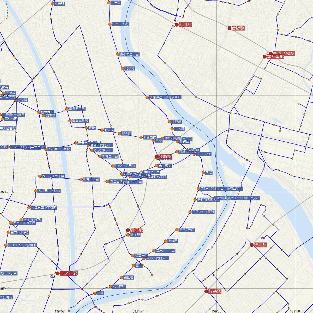 篠崎駅（都営地下鉄）周辺のバス路線図