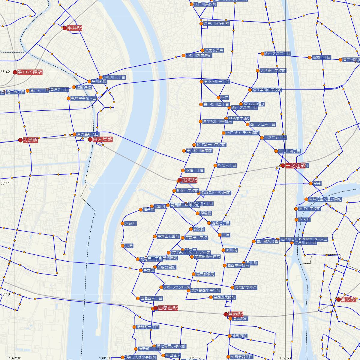 船堀駅（都営地下鉄）周辺のバス路線図