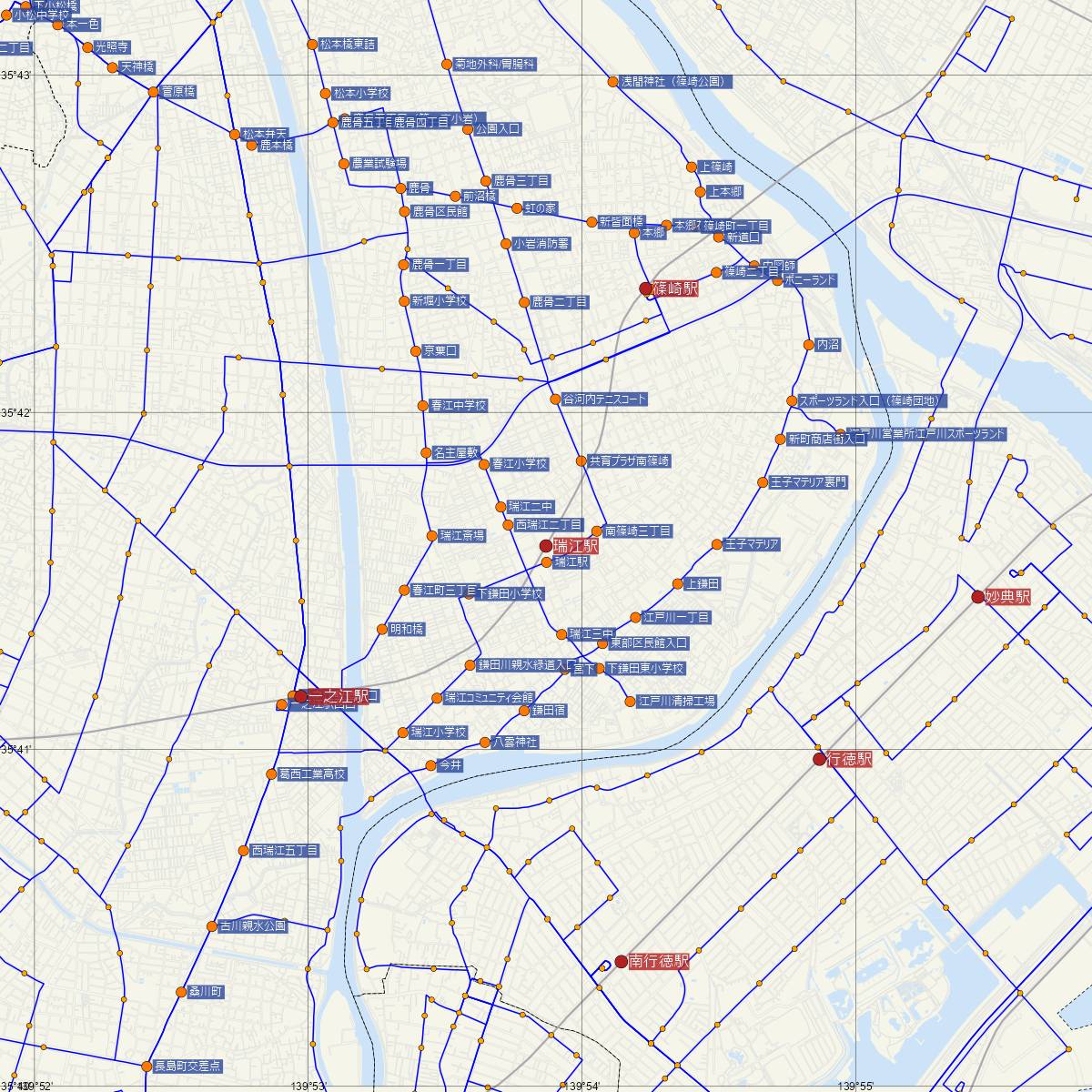 瑞江駅（都営地下鉄）周辺のバス路線図