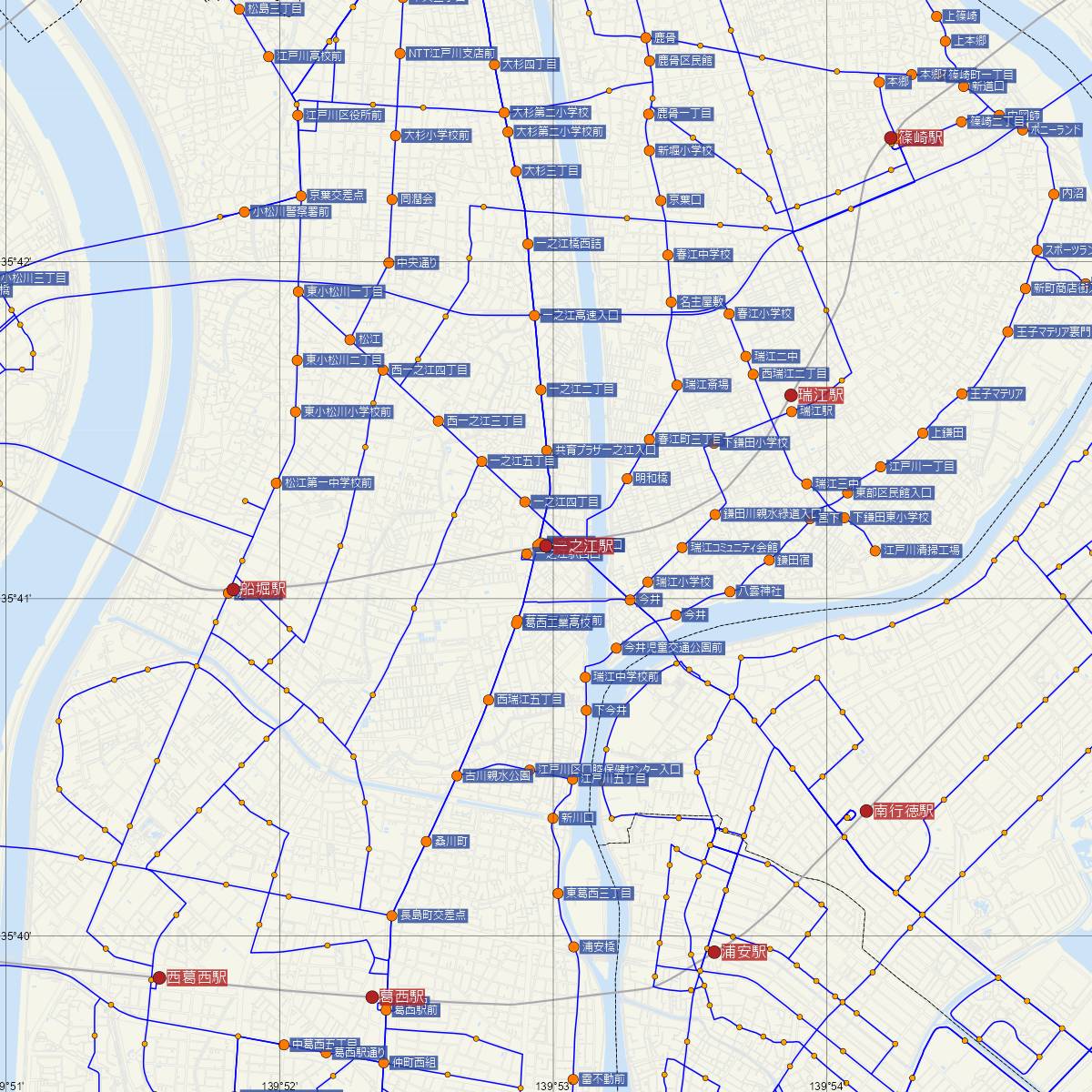 一之江駅（都営地下鉄）周辺のバス路線図