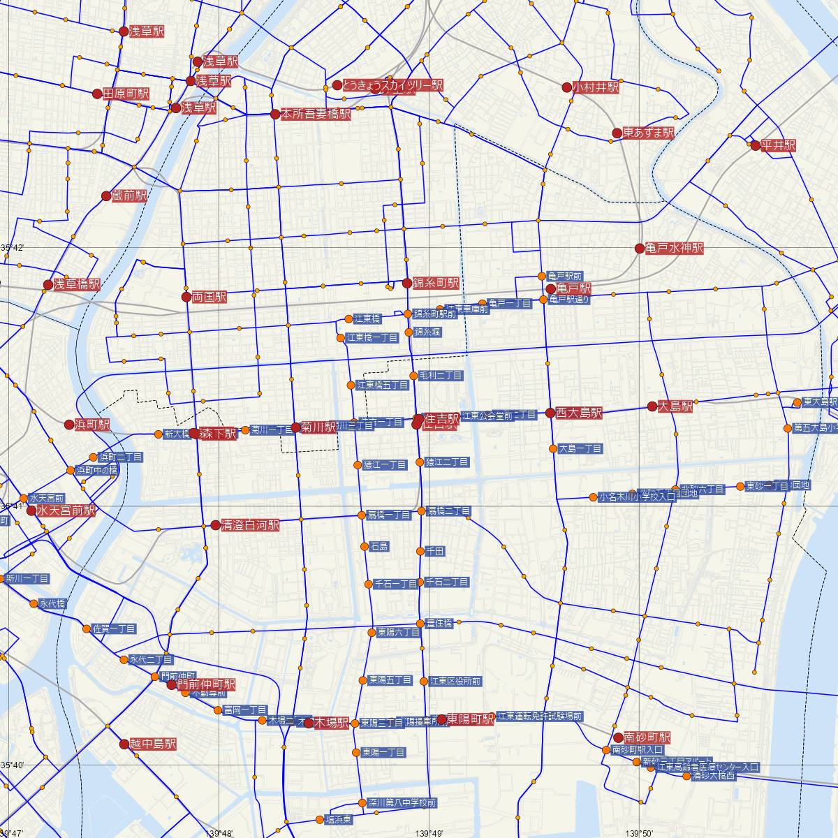 住吉駅（都営地下鉄）周辺のバス路線図