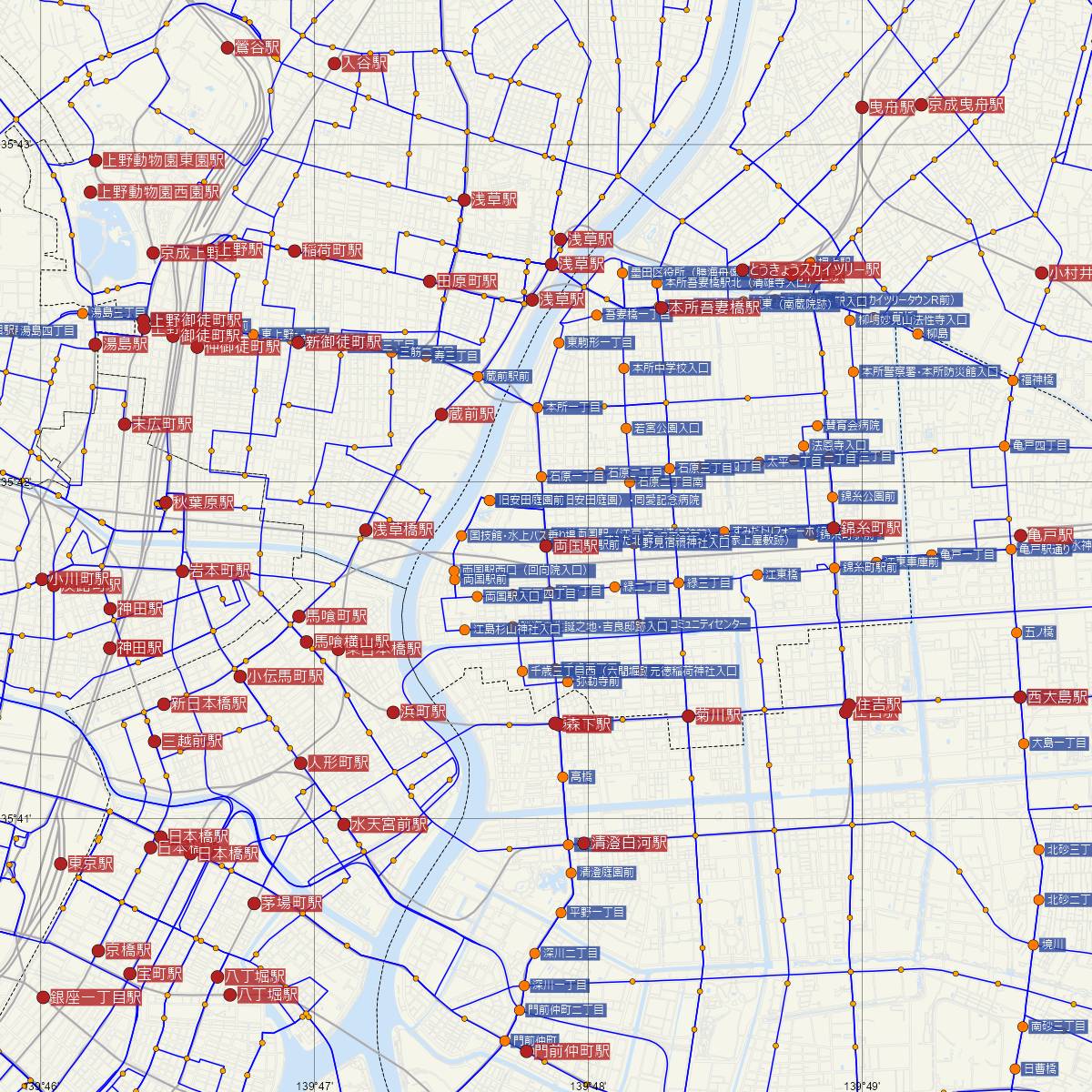 両国駅（都営地下鉄）周辺のバス路線図