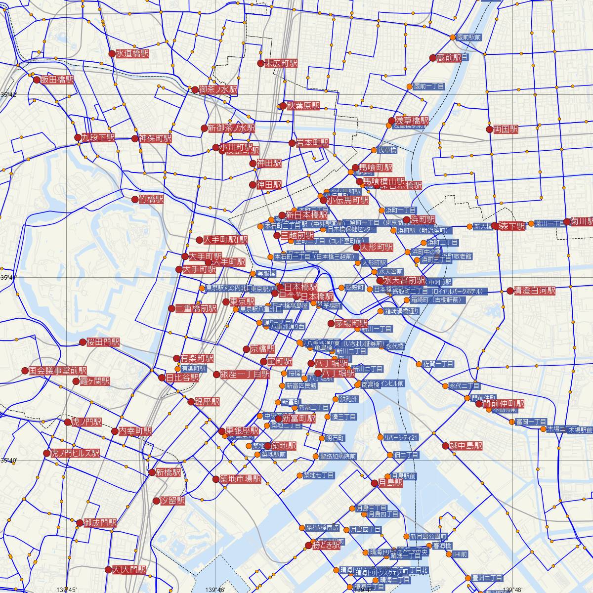 日本橋駅（都営地下鉄）周辺のバス路線図