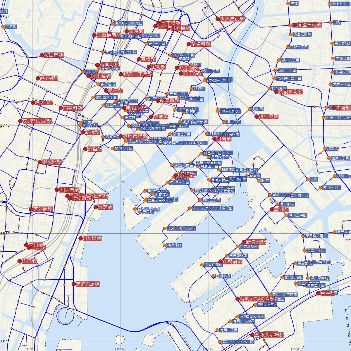 勝どき駅（都営地下鉄）周辺のバス路線図