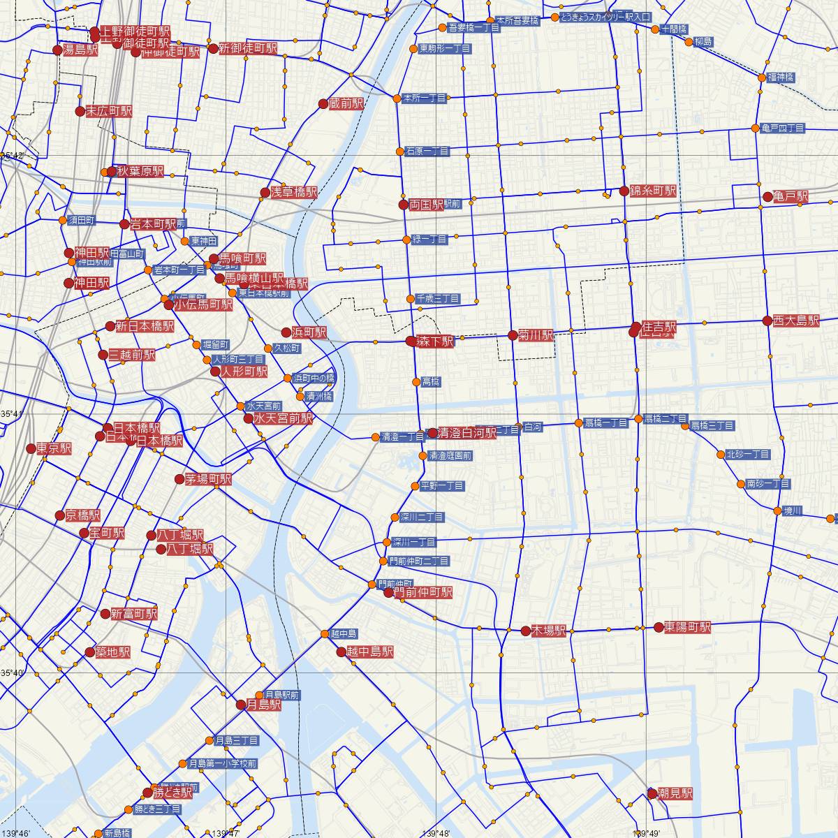 清澄白河駅（都営地下鉄）周辺のバス路線図