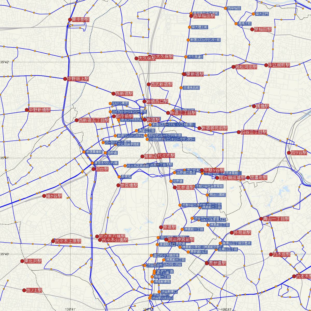 代々木駅（都営地下鉄）周辺のバス路線図