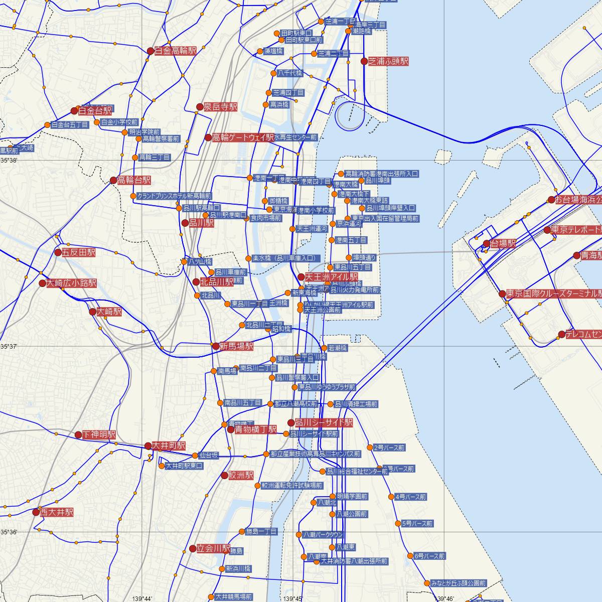 天王洲アイル駅（りんかい線）周辺のバス路線図